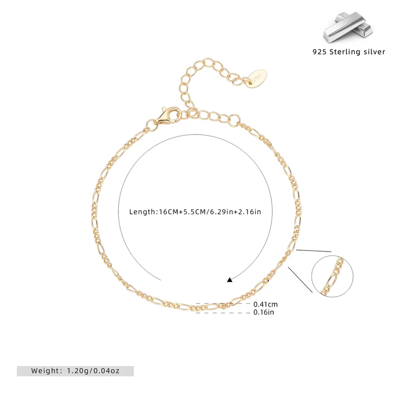 Genuine 925 Silver Gold plated, Paperclip Chain Bracelet