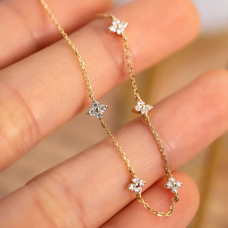 Genuine 925 Silver Gold plated, Delicate Floral Chain Bracelet