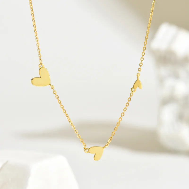 Genuine 925 Silver Gold plated, Fine Heart Chain Necklace