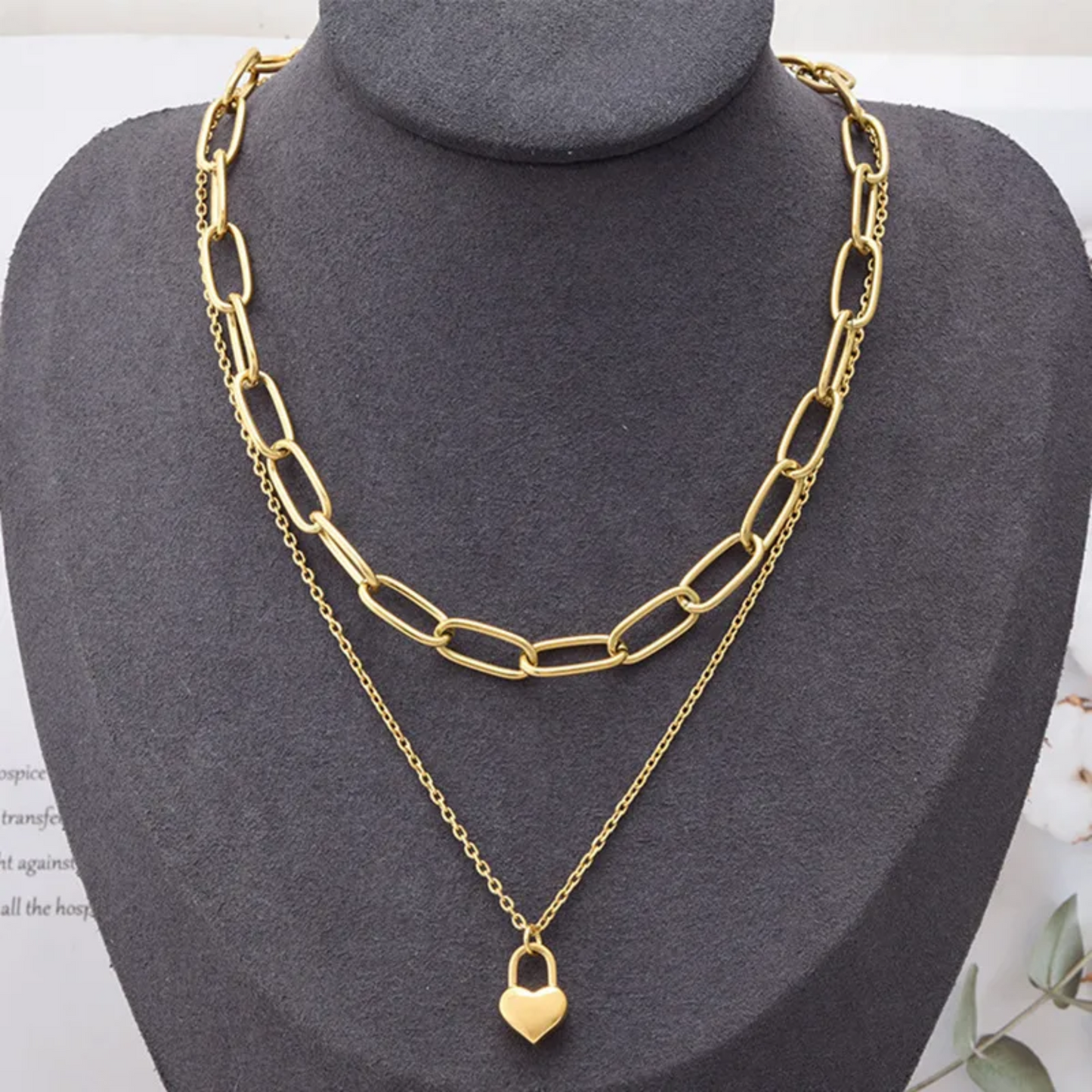 Layered Lock Chain Necklace