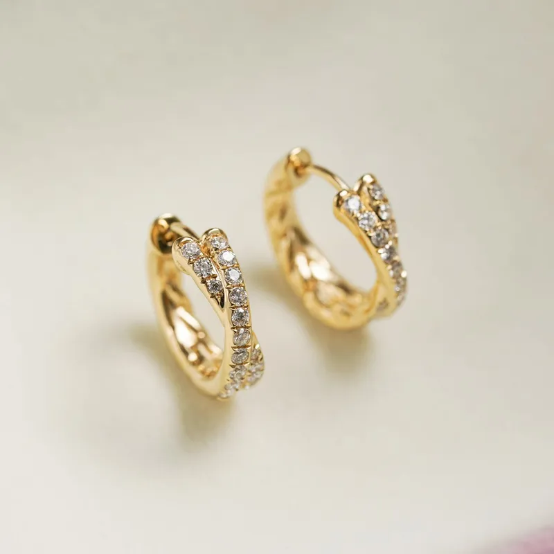 Genuine 925 Silver Gold plated, Mini Crystal Huggie Earrings
