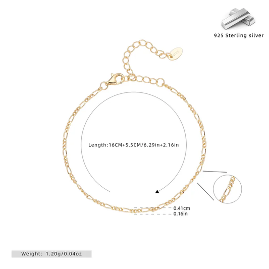 Genuine 925 Silver Gold plated, Paperclip Chain Bracelet